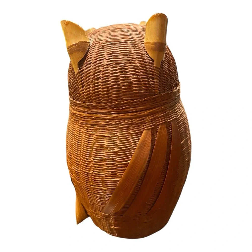 VTG Woven Wicker Rattan OWL BASKET Mini Planter Potpourri Holder Shelf Art‎ 6